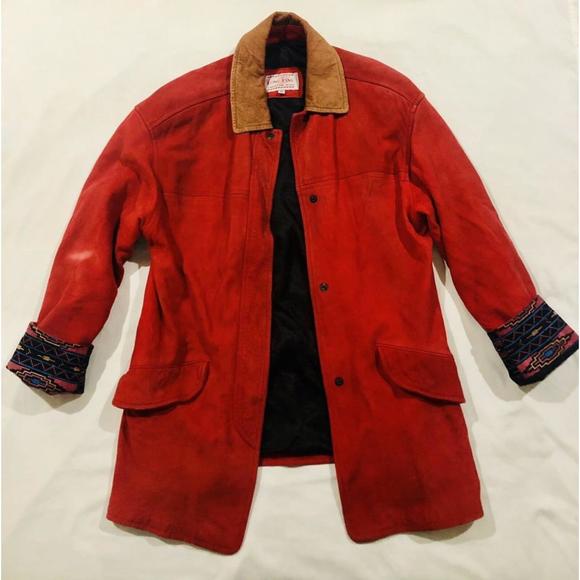 Lone Pine Women's Red Suede Leather Jacket Size M Reversible Collar Flip Cuffs - Picture 1 of 12